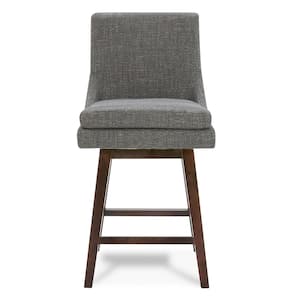 Fiona 26.8 in. Fog Gray High Back Solid Wood Frame Swivel Counter Height Bar Stool with Fabric Seat