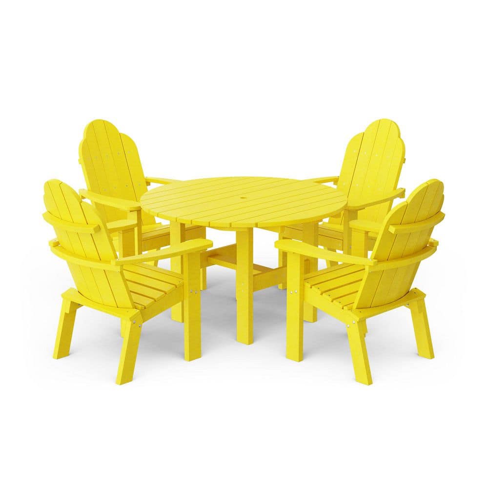 Classic Lemon Yellow 5-Piece HDPE Plastic Outdoor Patio Dining Set with Deck Chairs price history on PriceWatchPro