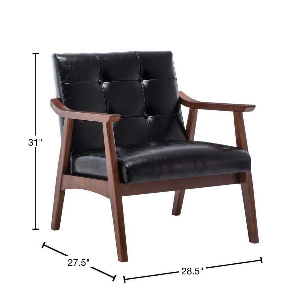 Natalie Black Faux Leather Wood Accent Chair