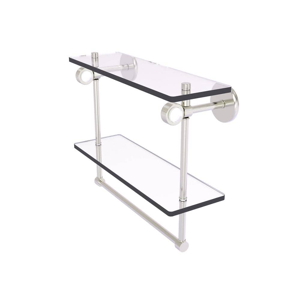 Clearview Collection 16 Inch Double Glass Shelf with Towel Bar and Groovy Accents in Satin Nickel price history on PriceWatchPro