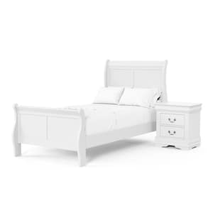 2-Piece Burkhart White Wood Twin Bedroom Set with Nightstand