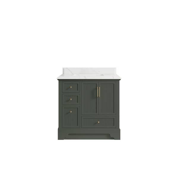 Willow Collections Alys 36 in. W x 22 in. D x 36 in. H Single Sink Bath Vanity Center in Pewter Green with 1.5 in Calacutta Laza Qt. Top