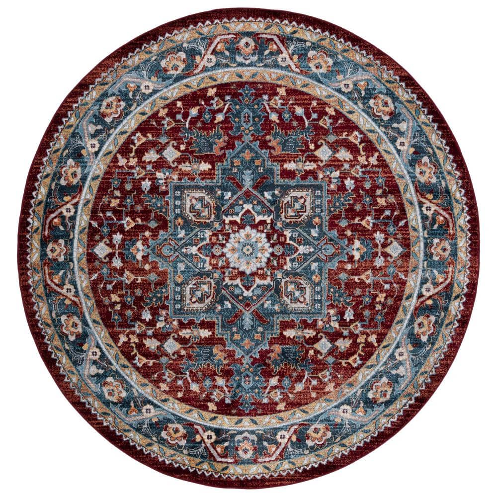 Bayside Red and Blue Round Synthetic Washable Area Rug