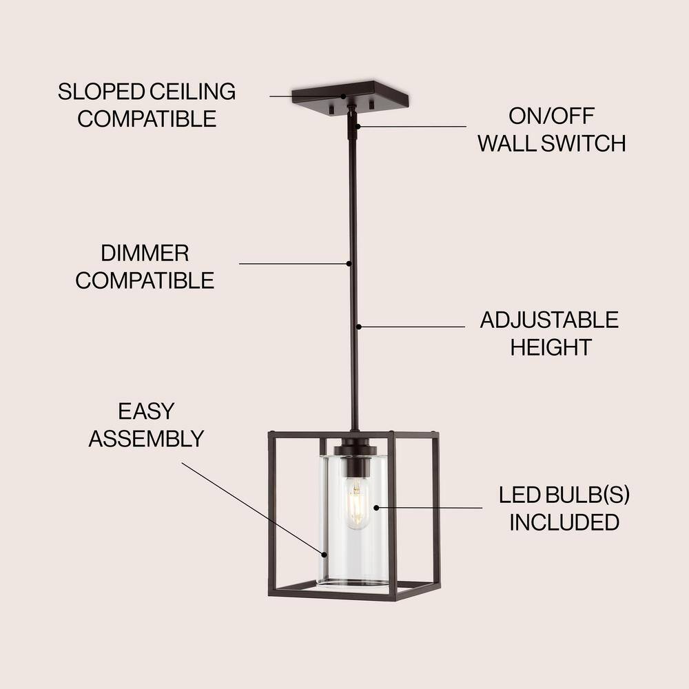 Quinn Industrial Rustic 8.13" Mini LED Pendant in Oil-Rubbed Bronze with Clear Glass