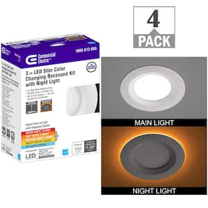 3 in. Canless Adjustable CCT Integrated LED Recessed Light Trim Night Light 550lms New Construction Remodel (4-Pack)