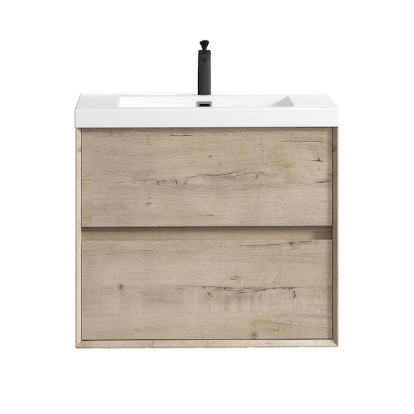 Kingdee 36 in. W x 20 in. D x 26 in. H Single Sink Floating Bath Vanity in Light Oak with White Acrylic Top