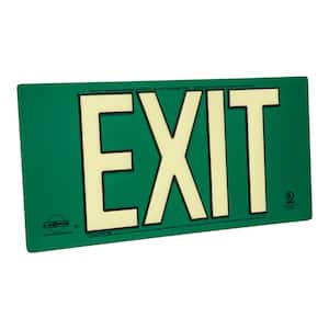 Green Metal Aluminum 100' Visibility 5 fc Rated Energy-Free Photoluminescent UL924 Emergency Exit Sign Compliant