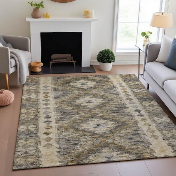 Mayfield Premium Machine Washable Abstract AMF1226 Beige 5 ft. x 7 ft. 6 in. Area Rug