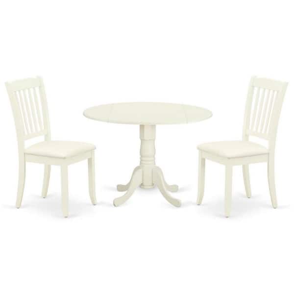 East West Furniture 3-Piece Buttermilk and Cherry Solid Wood Top - Round Dining Room Set with Dropleaf - Seats 4