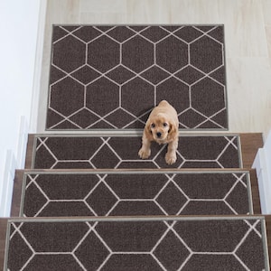 Hexagon Dark Gray 8.5 in. x 26 in. Nylon Stair Tread Cover (1 Piece)