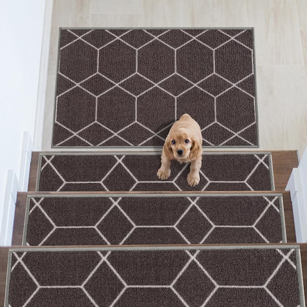 Hexagon Dark Gray 8.5 in. x 26 in. Nylon Stair Tread Cover (1 Piece)