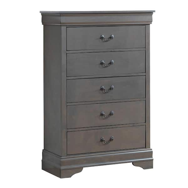 William's Home Furnishing Louis Philippe III 5-Drawers Gray Chest of Drawers 48.5 in. x 31.5 in. x 15.75 in.