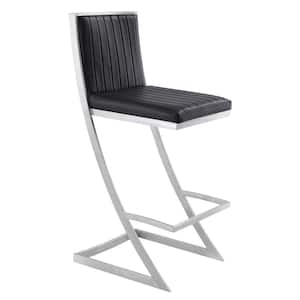 Pinellas Modern Black Faux Leather and Brushed Stainless Steel Bar and Counter Stool