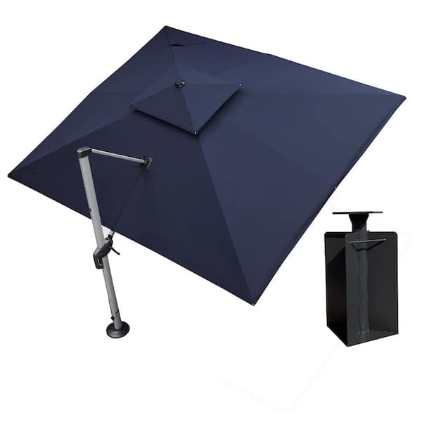 PURPLE LEAF 10 ft. x 12 ft. High-Quality Aluminum Cantilever Polyester Outdoor Patio Umbrella with Base in Ground, Navy Blue