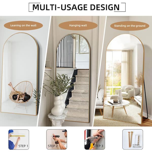 31.5 in. W x 71.5 in. H Large Arch Full Length Gold Wall Mounted/Standing Mirror Floor Mirror