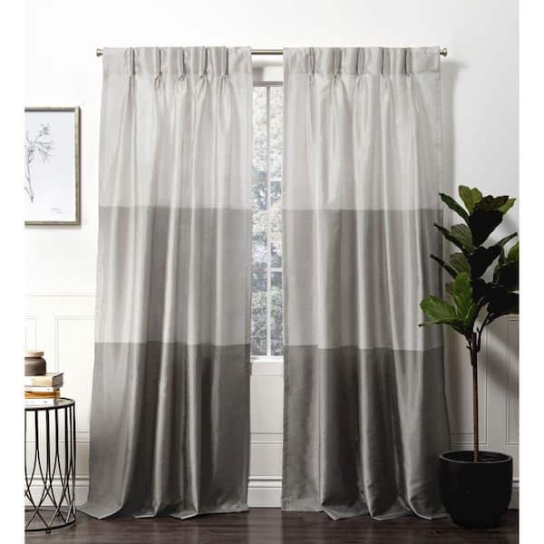 EXCLUSIVE HOME Chateau Black Pearl Stripe Light Filtering Triple Pinch Pleat / Hidden Tab Curtain, 27 in. W x 84 in. L (Set of 2)