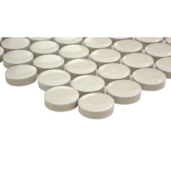 Savvy Oat 11 in. x 12 in. Penny Glossy Porcelain Mosaic Floor and Wall Tile (0.974 sq. ft./Case, 1 pc)