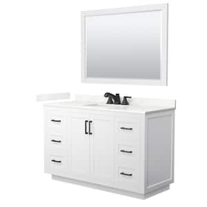 Miranda 54 in. W x 22 in. D x 33.75 in. H Single Bath Vanity in White with Giotto Qt. Top and 46 in. Mirror