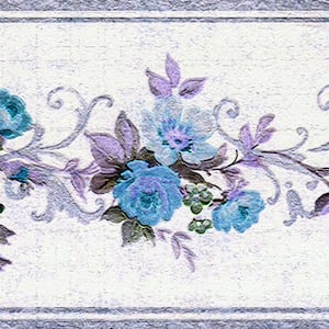 Falkirk Dandy II Purple Blue Flowers on Vines Damask Peel and Stick Wallpaper Border