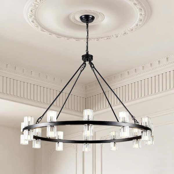 YOWA⭐︎ ZJVAIVE 24-Light Black Circle Hanging Wagon Wheel Chandelier