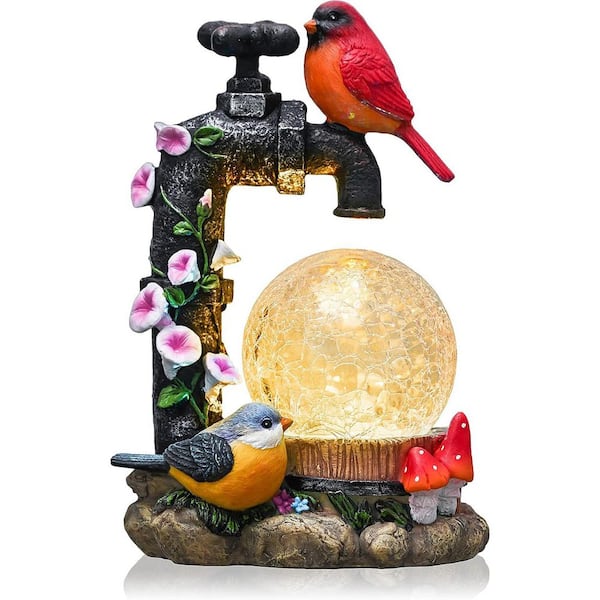 Multi-color Resin Solar Garden Red Cardinal Bird Statue