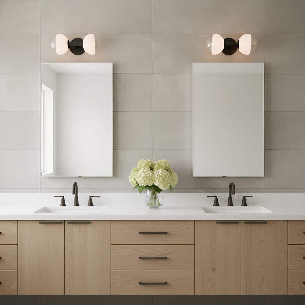 Torian 15.375 in. 2-Light Aged Iron Bathroom Bedroom Vanity Light Wall Fixture With Milk Clear Glass Mix Shade price history on PriceWatchPro