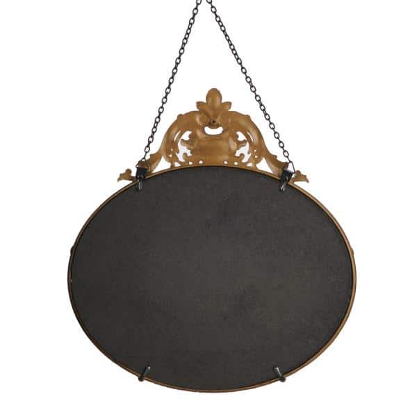 Vintage Black Pewter Round Wall Mirror with Decorative Chain