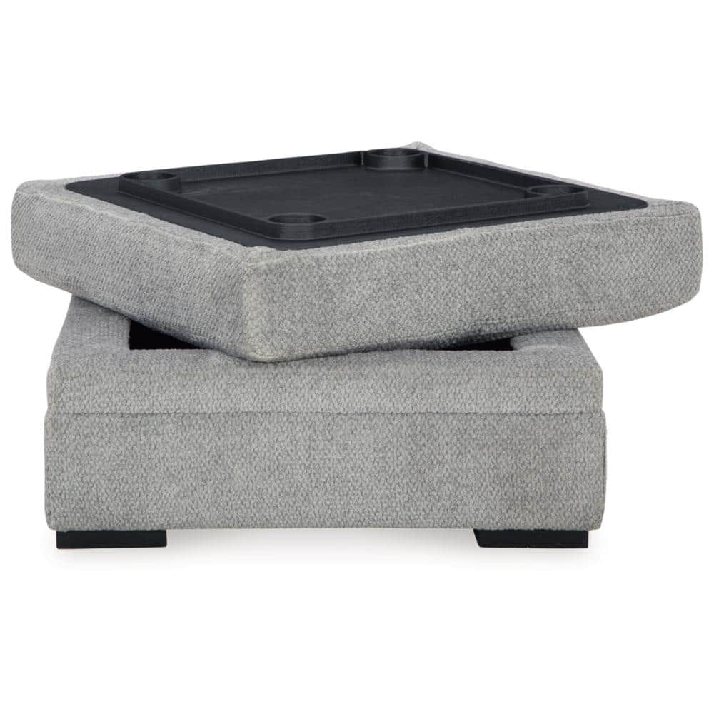 Light Gray Contemporary Storage Ottoman with Cup Holders
