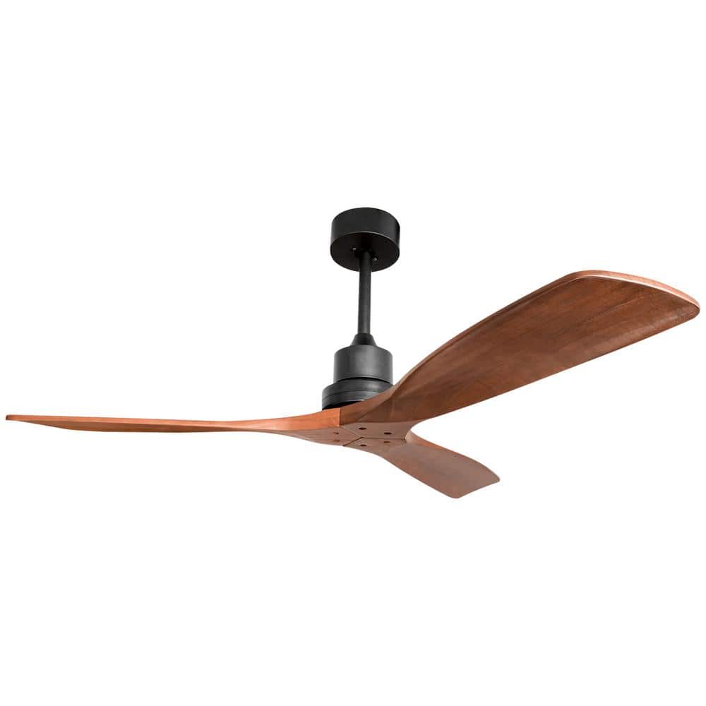 52 in. 3 Fan Indoor Black Farmhouse Ceiling Fan with Remote Carved Wood Fan