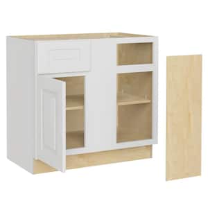 Grayson Pacific White Painted Plywood Shaker Assembled Corner Kitchen Cabinet Soft Close R 36 in W x 24 in D x 34.5 in H