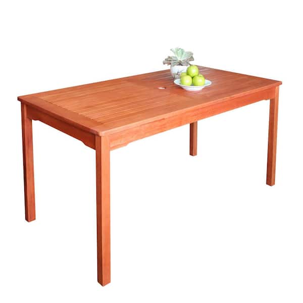 Tunearary 59 in. L x 31 in. W x 29 in. H Outdoor Wooden Rectangular Dining Table with Umbrella Hole