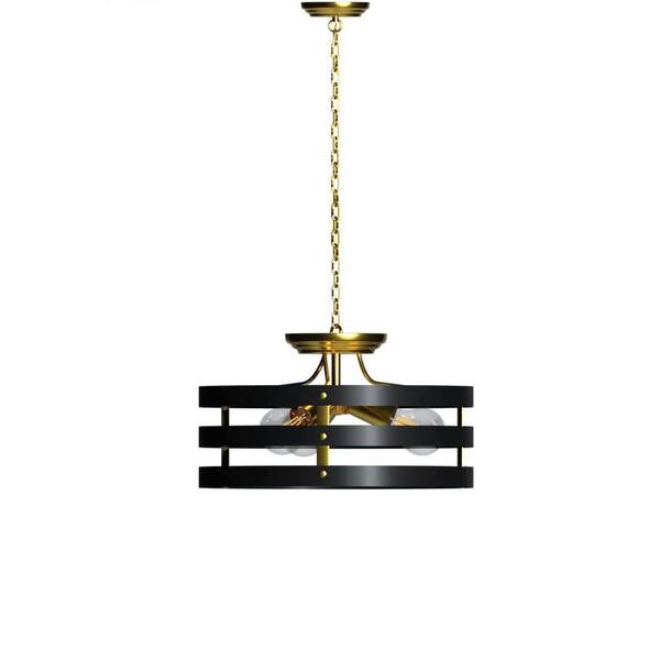 AMBIATE 3-Light Black and Gold Round Farmhouse Cage Pendant