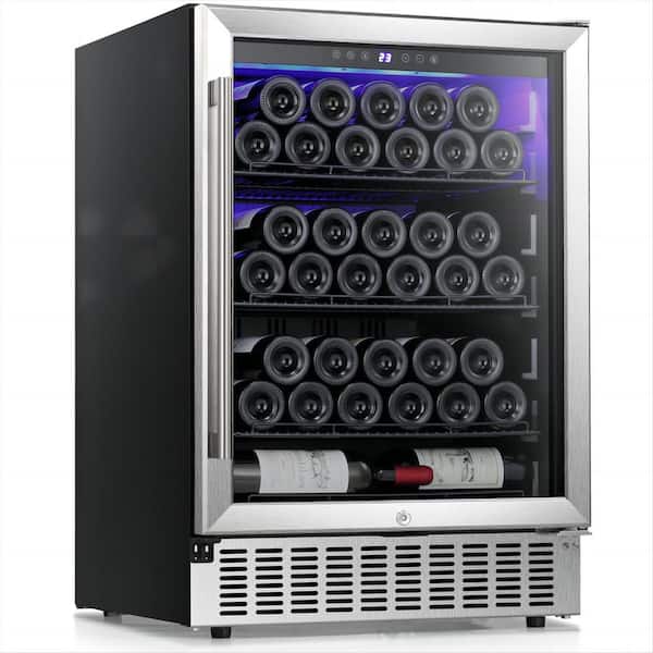 COWSAR 23.43 in. Single Zone 46 Bottle and 156 Cans Freestanding/Built-In Beverage and Wine Cooler in Black Stainless Steel
