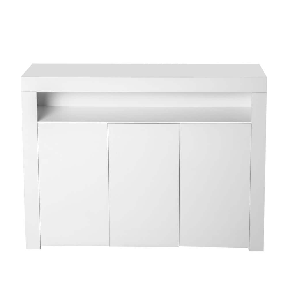 Bermad Uitvoeren spiegel FORCLOVER Modern White Sideboard Storage Cabinet with LED Lights and UV  Coated Finished OJX-002SBWH - The Home Depot