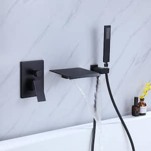 Single-Handle Wall-Mount Roman Tub Faucet Waterfall Tub Filler with Hand Shower in. Matte Black