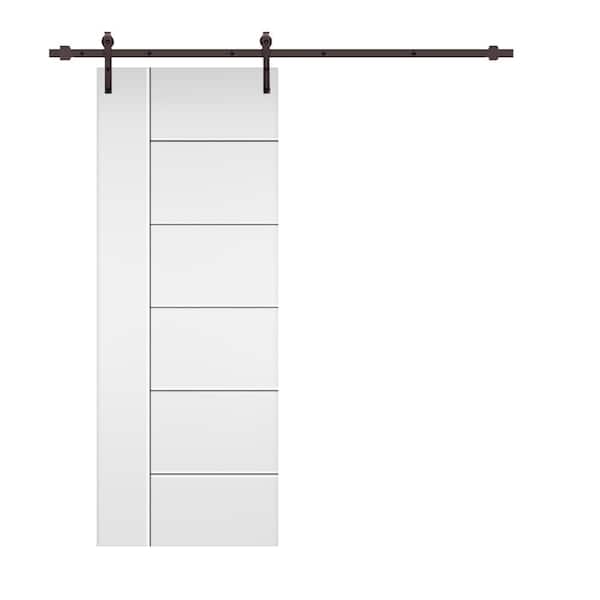 CALHOME Modern Classic 18 in. x 80 in. White Primed Composite MDF Paneled Sliding Barn Door with Hardware Kit