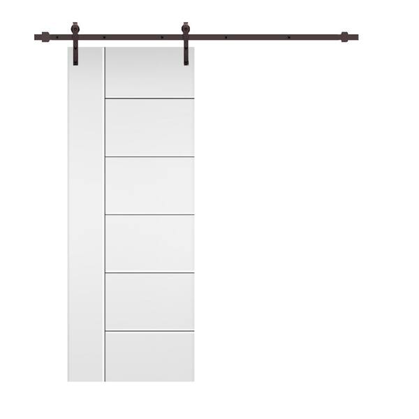 CALHOME Modern Classic 30 in. x 96 in. White Primed Composite MDF Paneled Sliding Barn Door with Hardware Kit