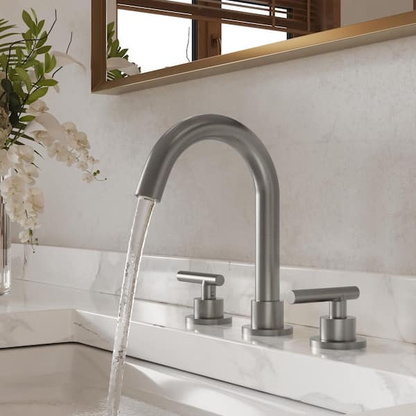 Waterfall High-Arc 8 in. Widespread Double Handle Bathroom Faucet 1 GPM in Brushed Nickel Drain Not Included