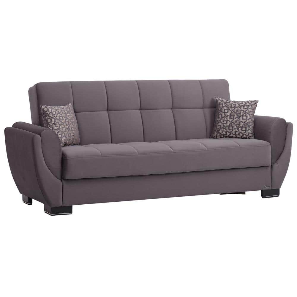 Basics Air Convertible 95 in. Grey Microfiber 3-Seater Twin Size Sleeper Sofa Bed with Storage, Firm Seat Cushion
