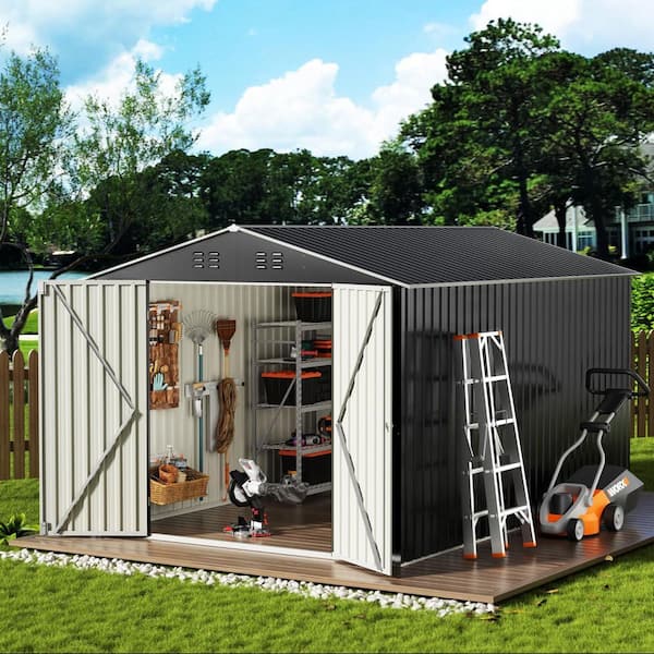 NETAJE 8 ft. W x 12 ft. D Metal Garden Storage Shed with Secure