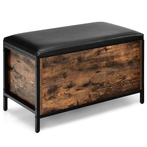 Dark Brown and BlackRetro Flip Top Ottoman Stool Padded Seat Pouffe Storage Box