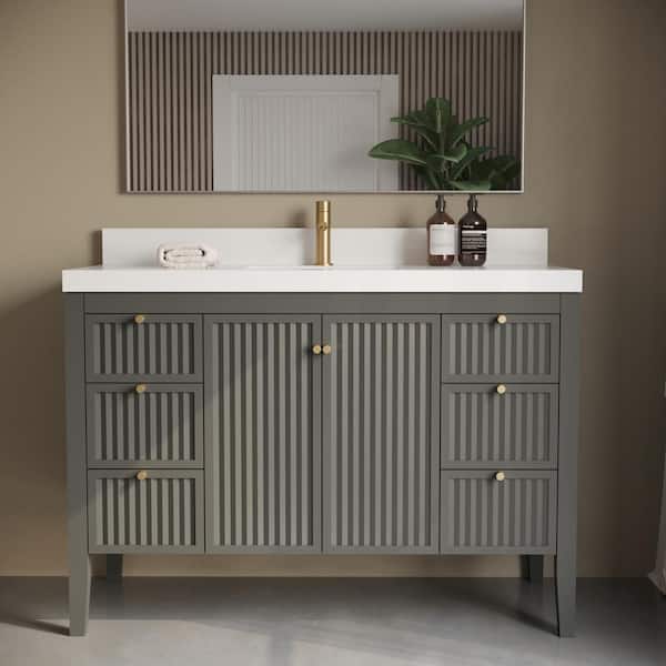 Davos 48in, Engineered Stone Composite Top, Single Vanity (Grey)