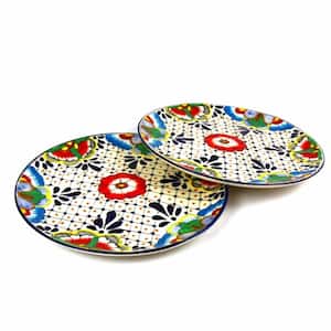 Mexican Dots and Flowers Pottery Set of Large Dinner Plates