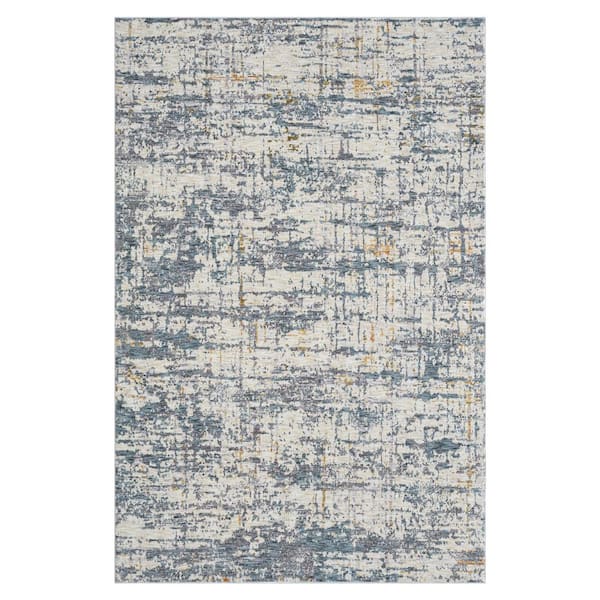 LR Home Alaya Steel Blue/Gray 2 ft. 6 in. x 8 ft. Abstract Performance Runner Rug