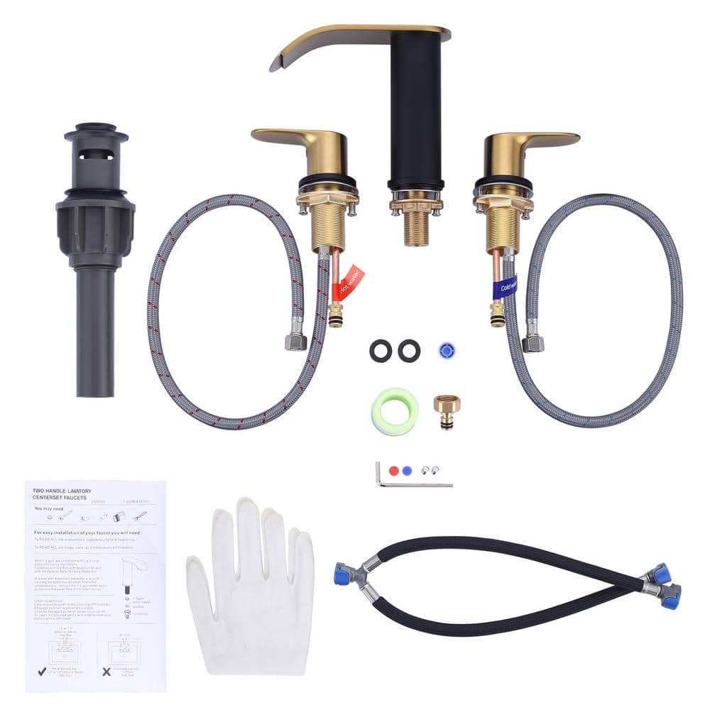 Black and Gold 8-Inch Widespread Double Handle Bathroom Faucet