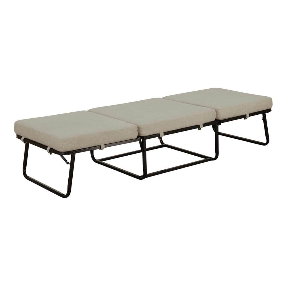 Soft Beige Fabric Folding Bed Ottoman with Metal Frame