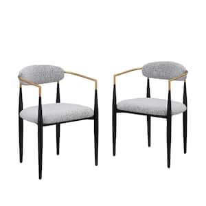Modern Grey Boucle Cushion Seat Dining Chair Set of 2, Metal Frame Armchair for Kitchen, Living Room, Bedroom