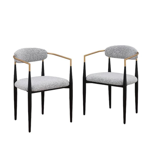 Morden Fort Modern Grey Boucle Cushion Seat Dining Chair Set of 2, Metal Frame Armchair for Kitchen, Living Room, Bedroom
