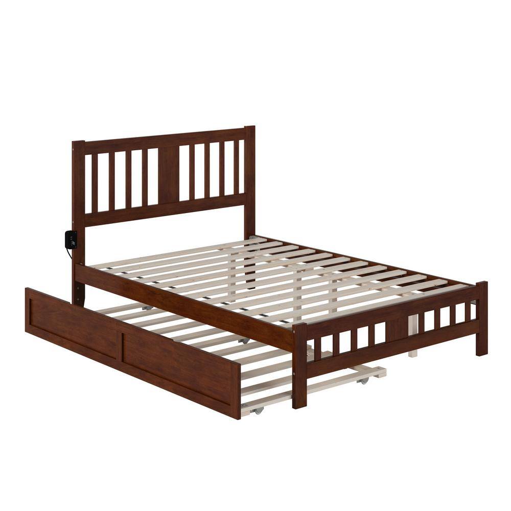 Walnut Full Size Mission Wood Platform Bed with Trundle