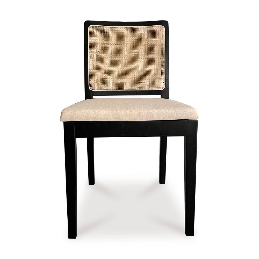 Black and Natural Elm Wood and Cane Side Chair Set